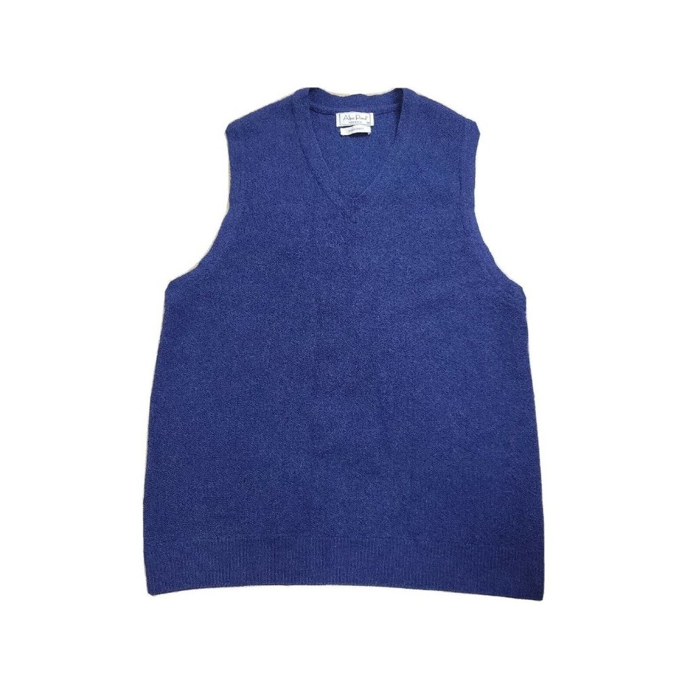 Alpa Pima Alpaca Fleece Peruvian Men's Medium Vest Knit Blue V Neck Preppy